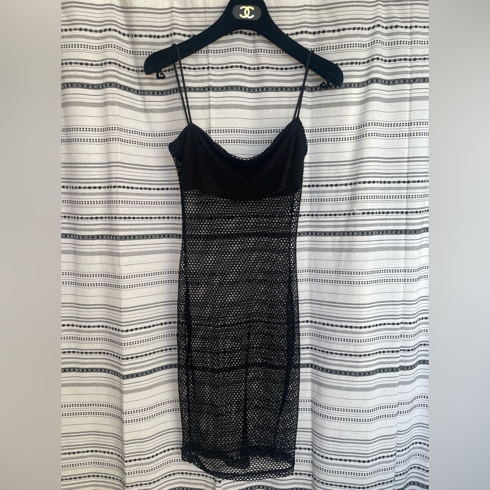 Meshki Black Mesh Detail Mini Dress